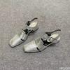 Fashion 2025 new Summer Hollow Out Women Sandals Fashionable versatile Silver Chunky Pumps Luxury Design Buckle Strap Slingback Shoes