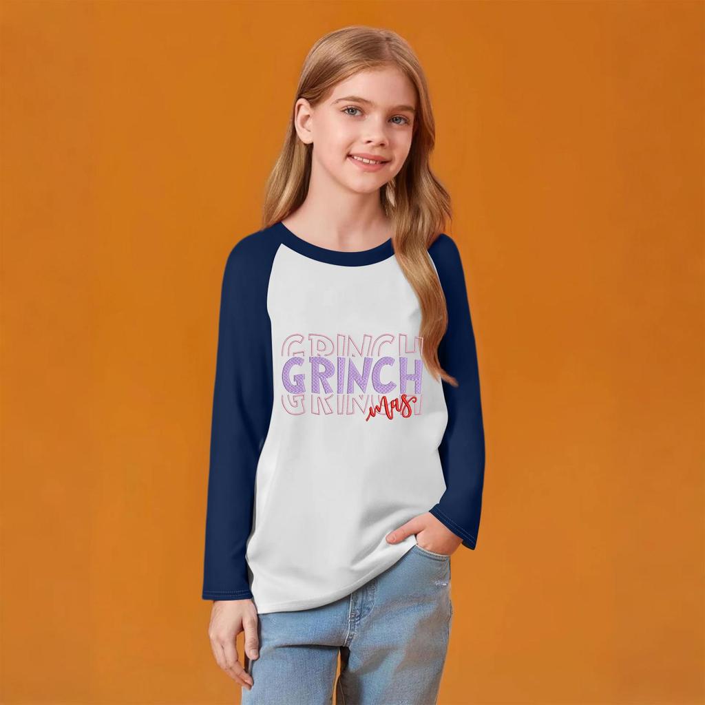 Kids' Fashionable Comfortable Christmas Print Neck Pullover Long Sleeve Top