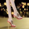 Fashion Summer Rhinestone Sandals Genuine Leather Glitter Women Open Toe Sandals High Heels Party Shoes Gladiator Sandals Wedding Shoes