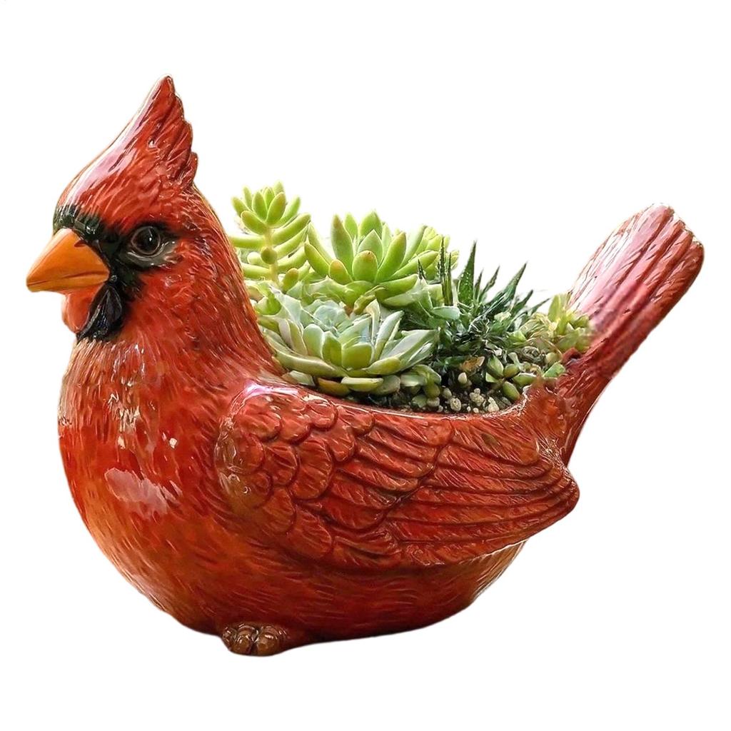 Redbird Planter Cute Resin Wide Opening Bird Shaped Planter Container Decorative Plant Pots For Garden Desktop Decoration