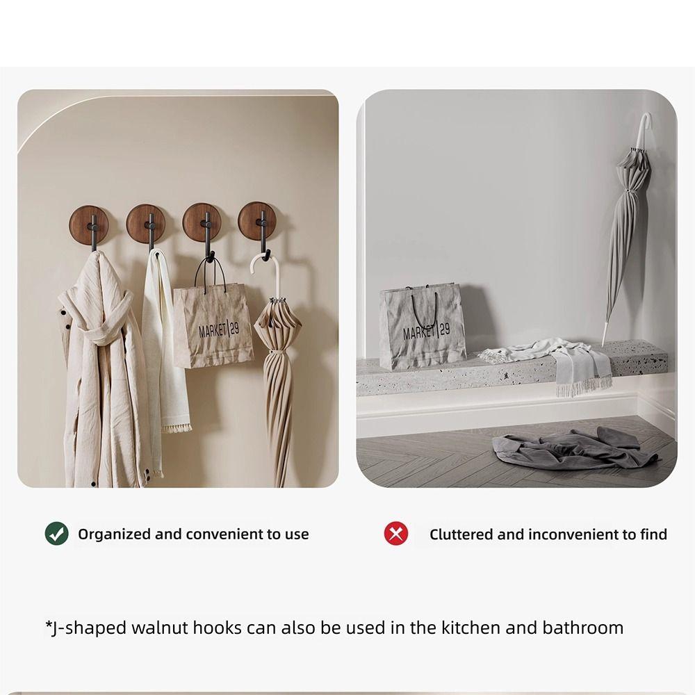 Wood Wall Mount Hook Self-adhesive Waterproof Wall-mounted Storage Hook No Drill Black White Storage Hanger Home Decoration