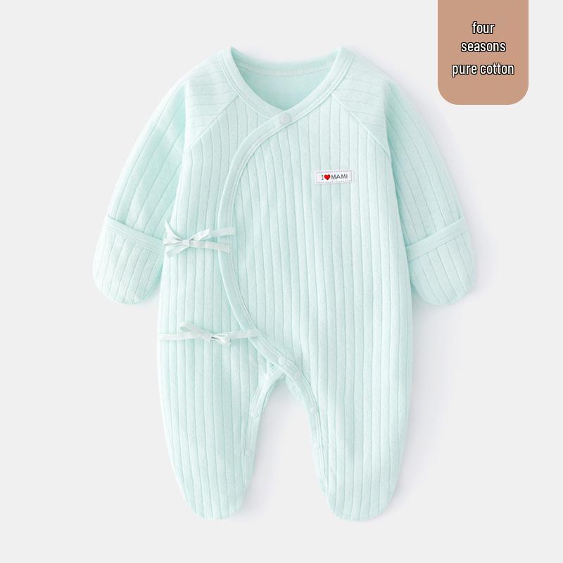 Newborn Asymmetrical Collar Jumpsuit with Hand and Foot Covers for Spring and Autumn
