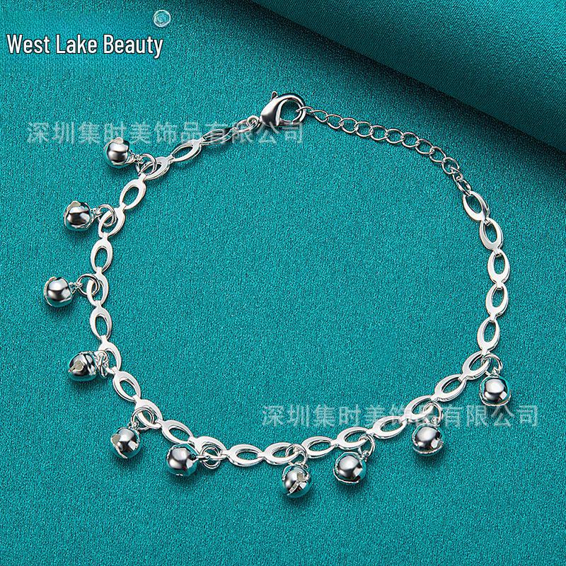 West Lake Silver Oval Chain Bracelet with Bell Pendants