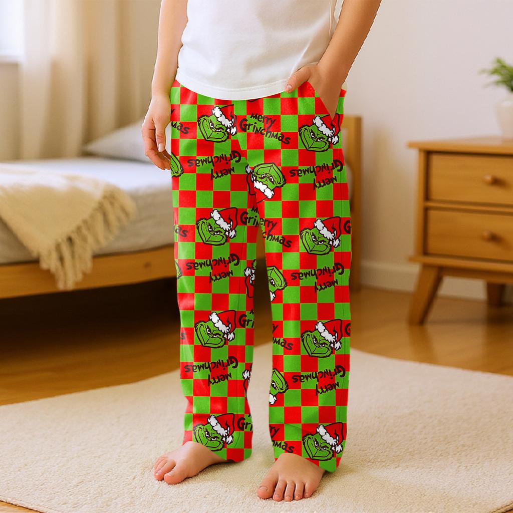 Children's Versatile Christmas  Print Pocket Plush Casual Pants Pajama Pants Home Pants