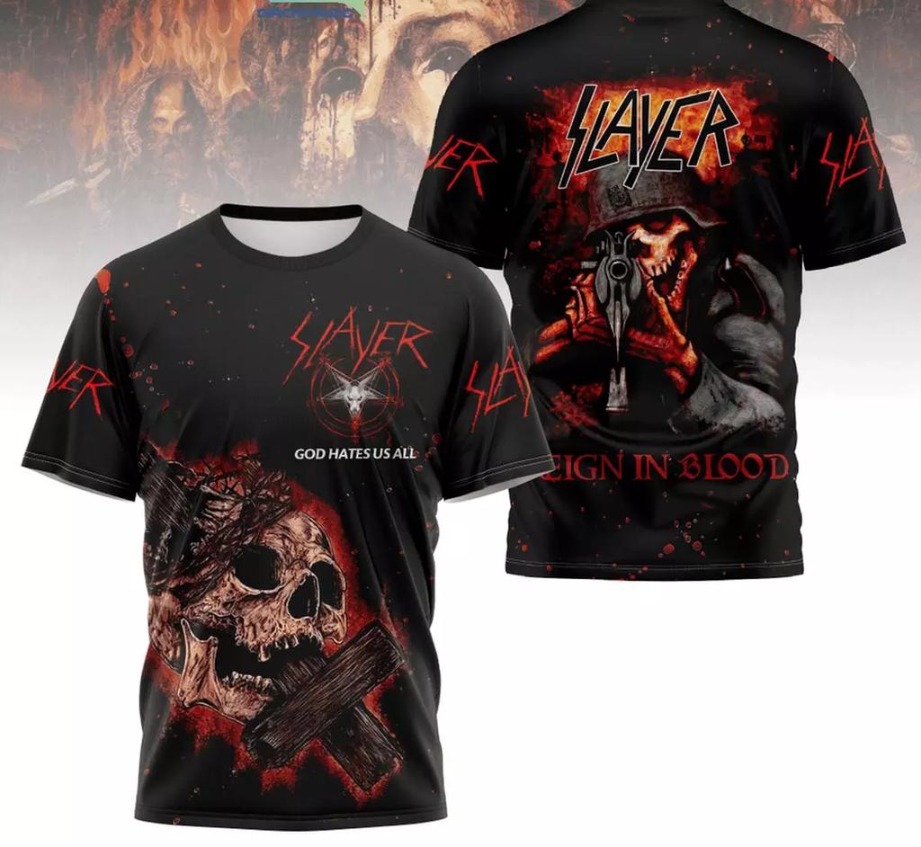 Popular Rock Band Slayer T-shirts 3D Print Men Women Casual Short Sleeve Round Neck T Shirt Oversized Tees Tops Unisex Clothing