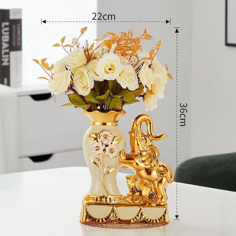 Keramik-Elefantenvase im europäischen Stil – Dekorative Figur mit künstlichen Blumen für Zuhause oder Tischplatte