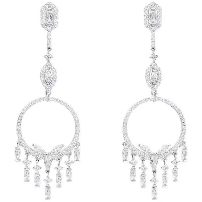 Fashion Tassels Crystal Drop Earring for Women 100%  Sterling Silver Needle Earrings Party Wedding Ear Piercing  Gifts