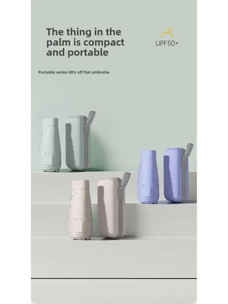 6-Rib Mini Folding Umbrella: Black Glue Sunblock Parasol for Women