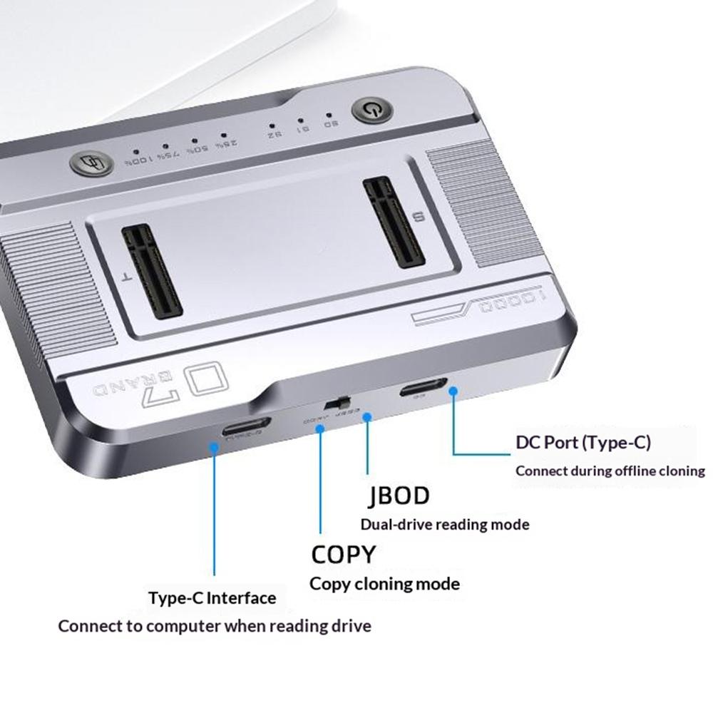 Dual Bay M.2 NVMe/SATA SSD Cloning Dock, Offline One-Key Copy, 5Gbps USB-C 3.2 Hard Drive Enclosure, SATA-to-SATA Clone