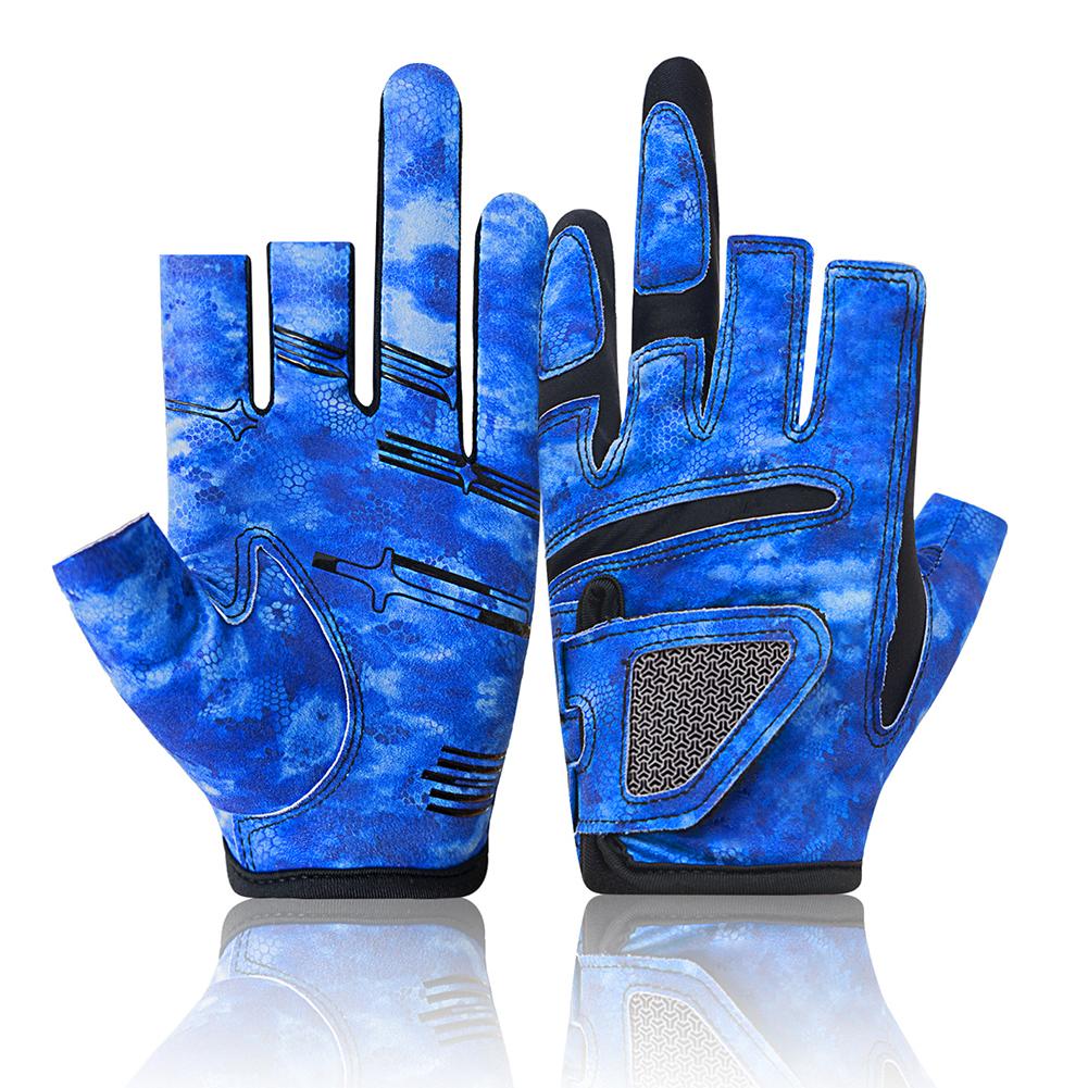 Three-Finger Fishing Gloves Anti-slip Sun Protection Breathable Wear-resistant Outdoor Fishing Lure Gloves XL синий