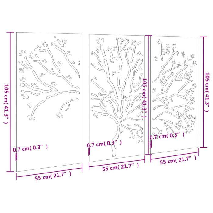 VidaXL Garden Wall Decorations 3 Pcs 105x55 Cm Tree Design Steel 824511