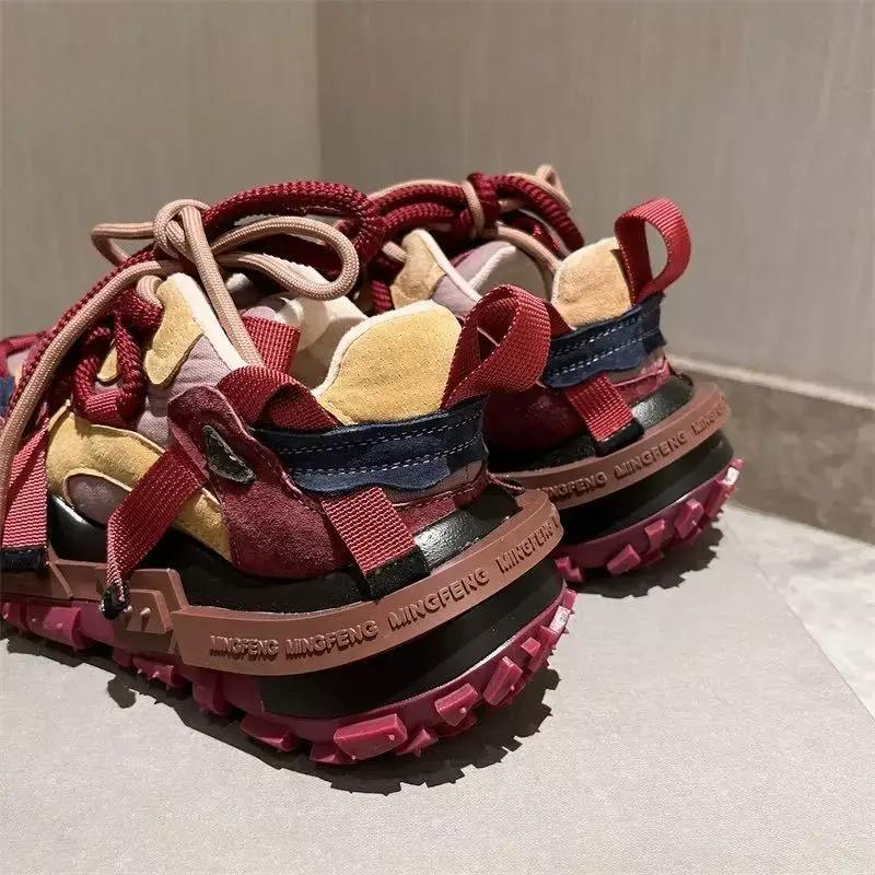 Tênis chunky de bloco de cores da moda para homens/mulheres, tênis de corrida com sola de grife, sapatos casuais de plataforma alta interna aumentada