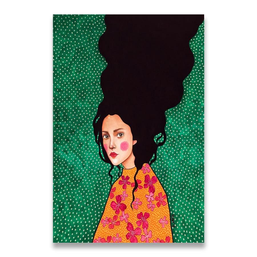 Vintage Abstract Girl Long Hair Flower Women Wall Art Canvas Painting Fashion Poster Wall Pictures For Living Room Home Decor