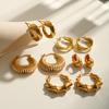Vintage Stainless Steel Texture Chunky Hoop Earrings for Women Gold Plated Mini Circle Piercing Ear Buckle Statement Zircon