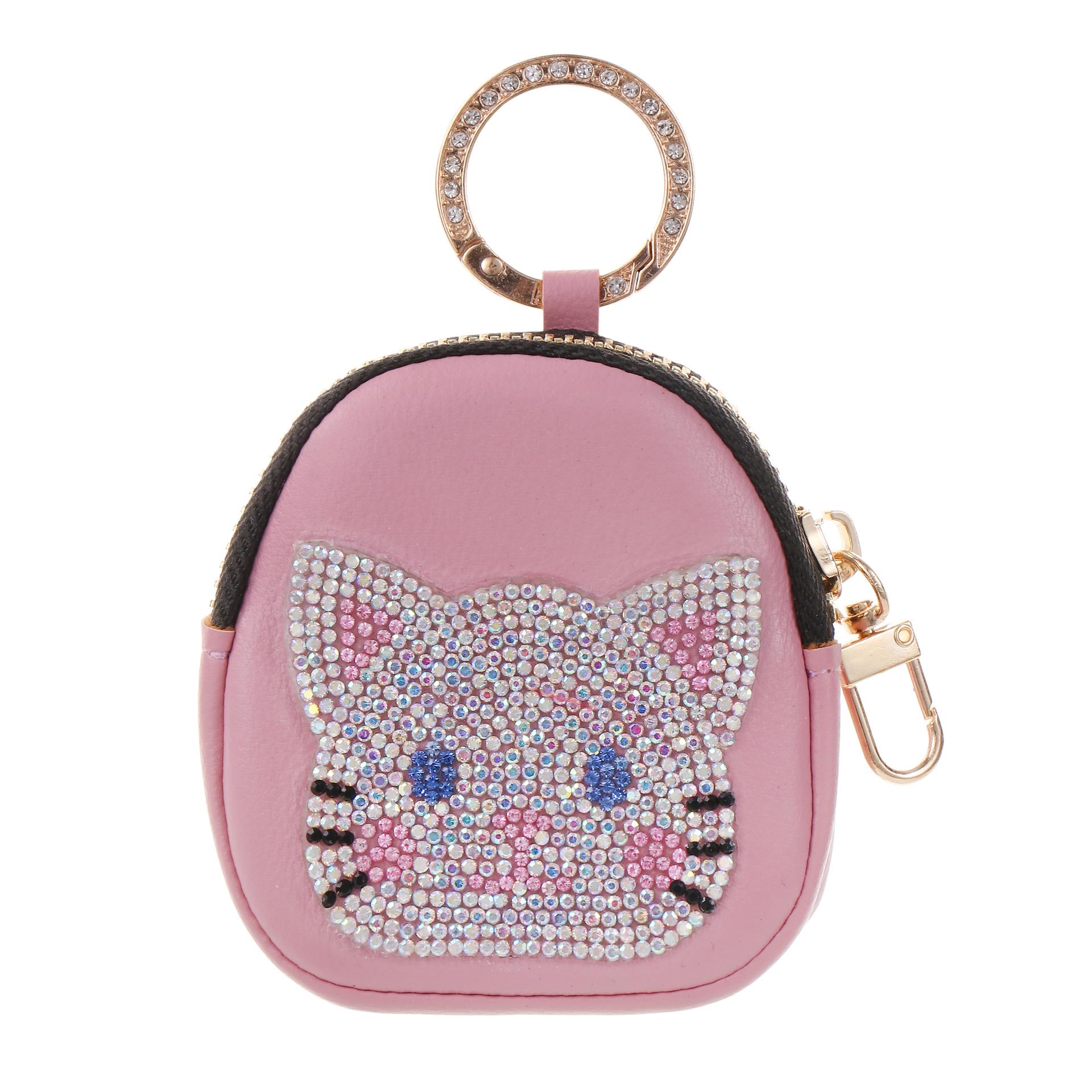European Creative Leather Keychain: Cute Faux Leather Storage with Rhinestone Cat Design