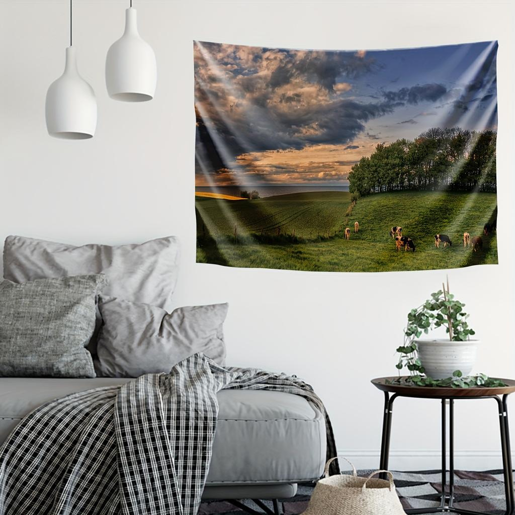 VIKAMA Pastoral Tapestry Clouds and Meadows Living Room Sofa Backdrop Wall Rustic Style Room Warm Home Decor