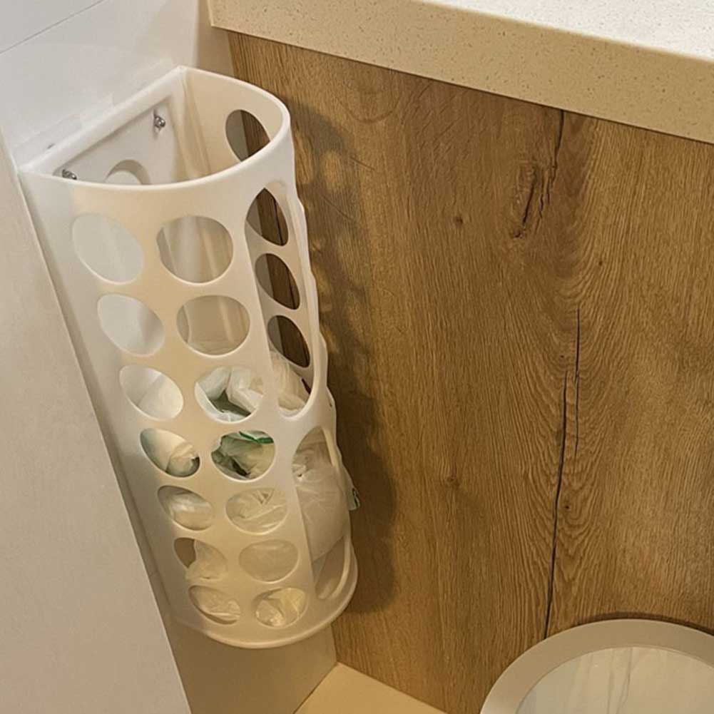 Wall-Mounted Storage Basket Multifunctional Grocery Storage Organiser Space Saving Large Capacity White Plastic Bag Dispenser