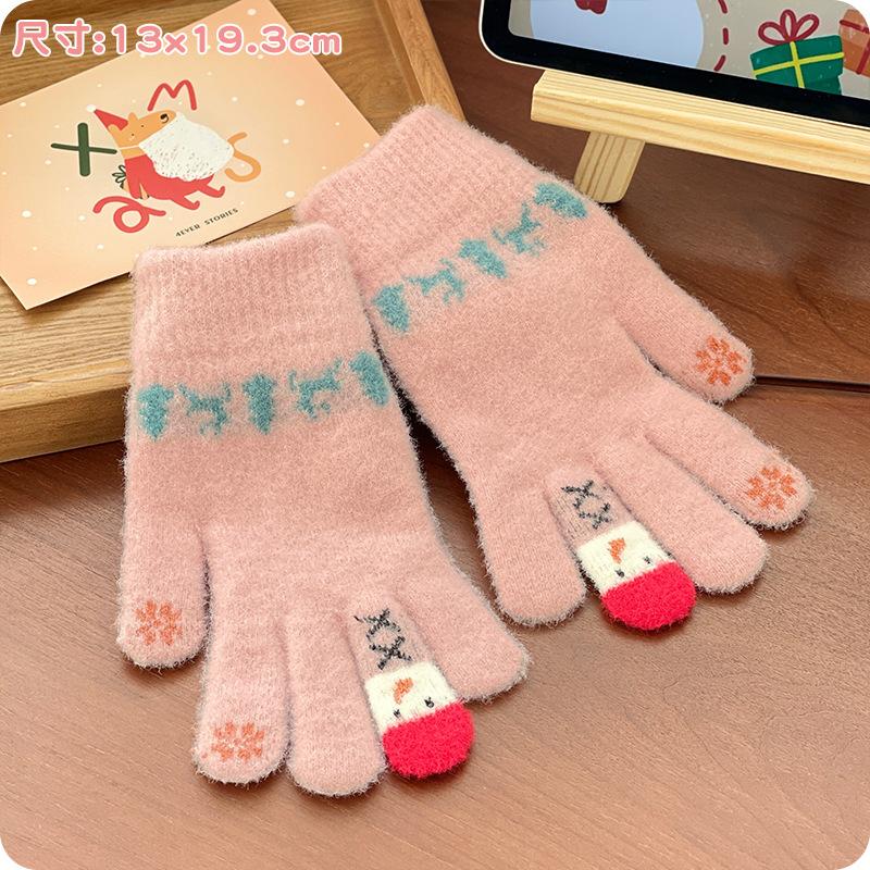 Winter Warm Gloves Plush Cartoon Cute Christmas Snowman Five Fingered Gloves with Touch Screen for Student Girls