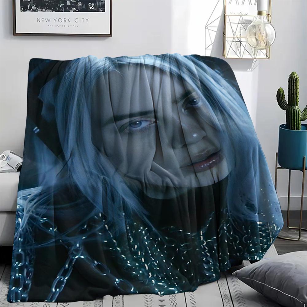 1Pc Billie Eilish Print Flannel Blanket, High quality Comfortable for All Seasons, Home Decor, Warmth and Comfort, Perfect for Christmas Gifts