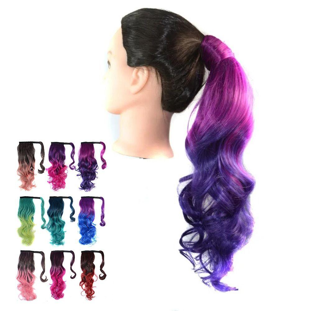 Wavy Ponytail Hair Extension Colored Gradient Hair Piece Fashion Ponytail Wig  Women