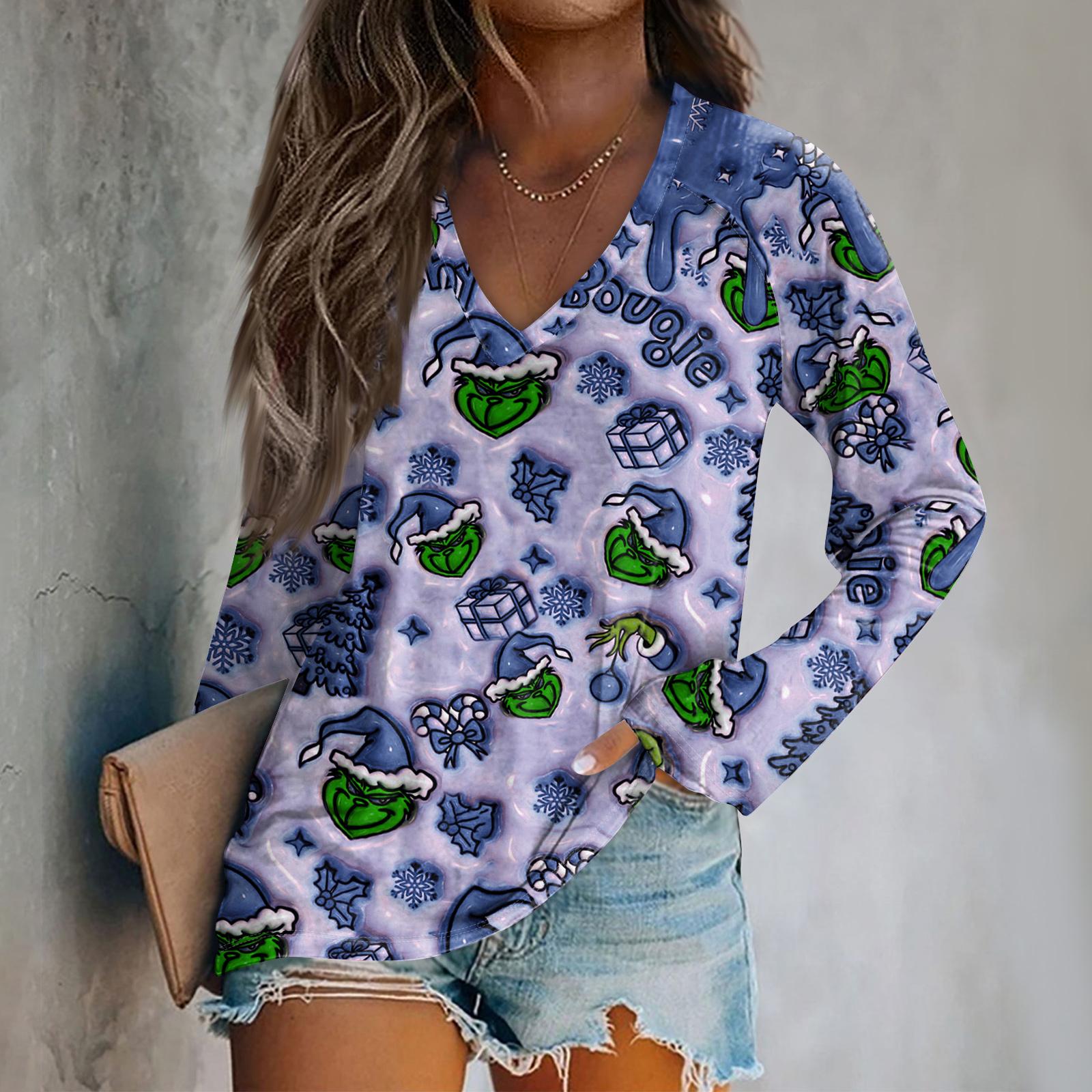 

Женская модная футболка свободного кроя с рукавом реглан и рождественским принтом, повседневный топ XXL