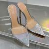 YX Women's 2026 Summer Transparent High Heel Slides - Stiletto Pointed Open Toe with Single Strap