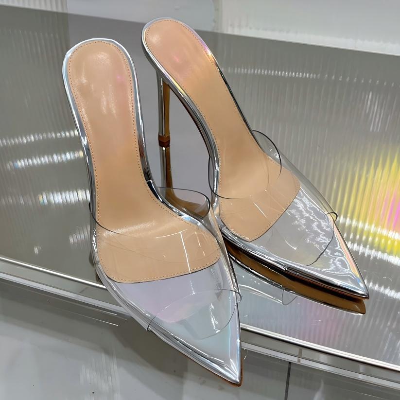 YX Women's 2026 Summer Transparent High Heel Slides - Stiletto Pointed Open Toe with Single Strap
