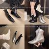 Silver Martin boots women's new pointed inner heightening zipper slim boots women's boots V-mouth short Chelsea boots