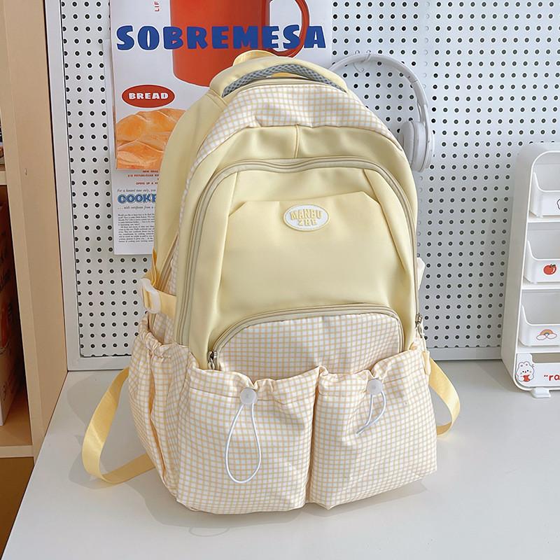 

Trendy Nylon Bookbag For Girls With Grid Print Design And Letter Decor жовтий
