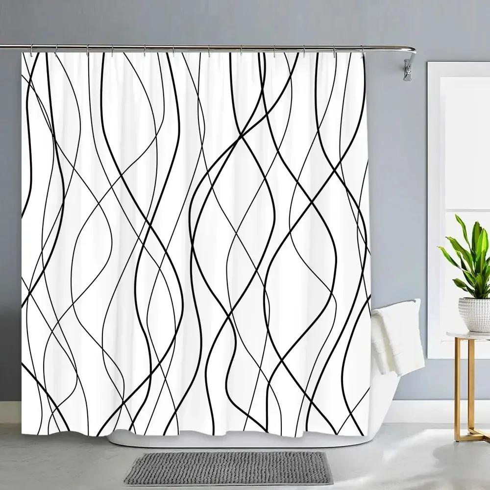 

Black And White Striped Shower Curtain, Abstract Modern Minimalist Waterproof Fabric Shower Curtain With Hooks Bathroom Decor W60H190(CM)-1 Pcs