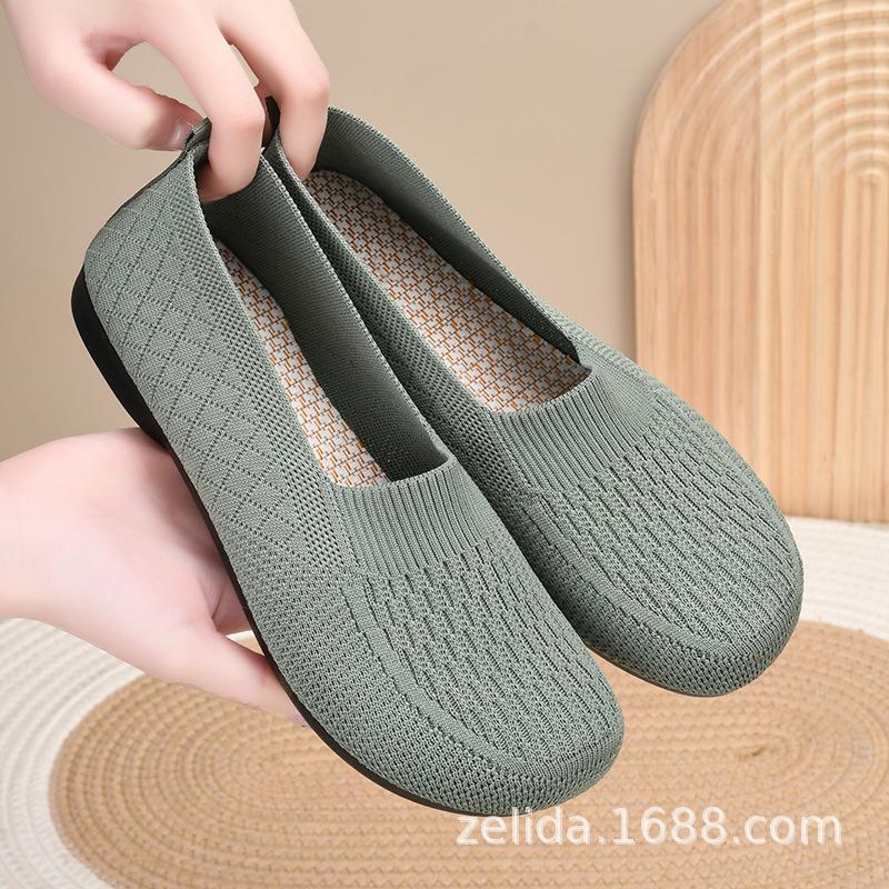 Women's shoes 2024 new spring and summer breathable middle-aged and elderly mother shoes one-pedal flat shoes soft sole comfortable single Doudou sho