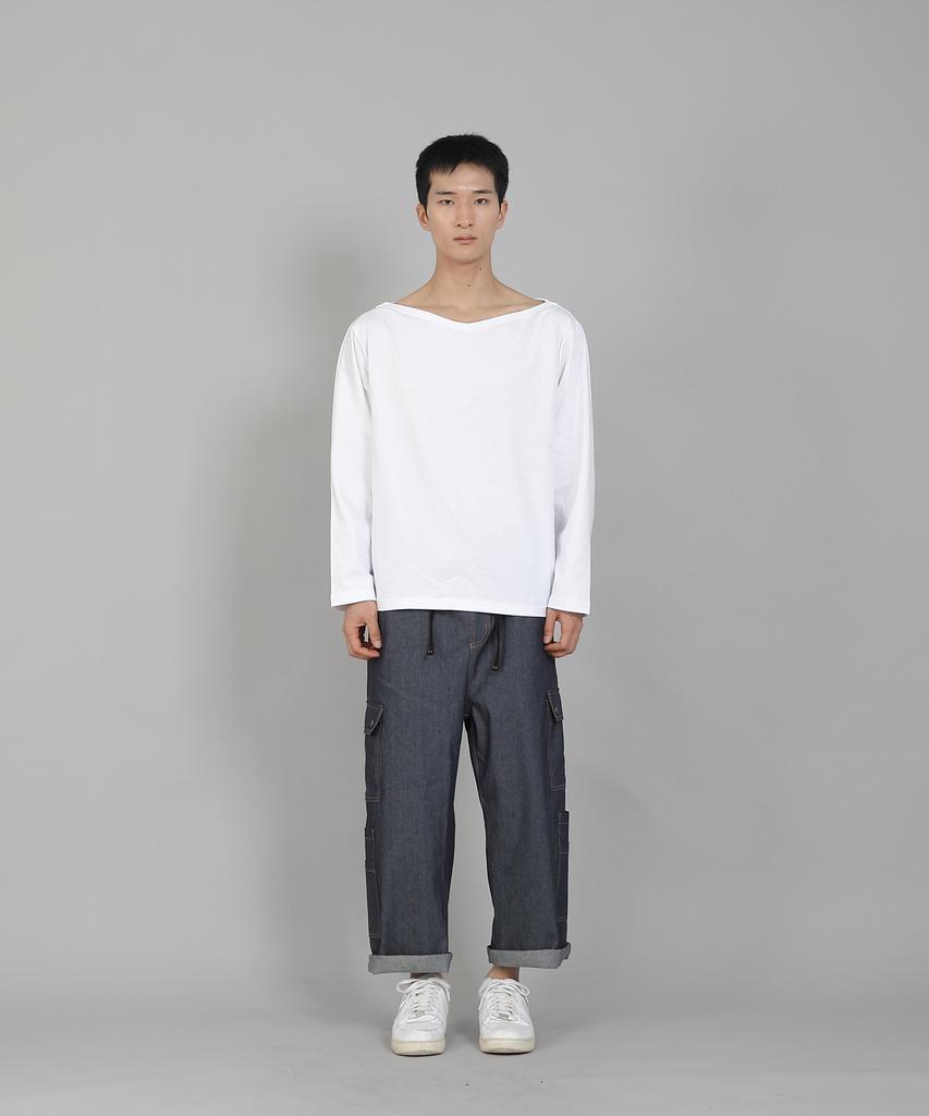 Seinteukeulu Plain Boat Neck 16S Cotton Long Sleeve T-Shirt Pbl-890 White