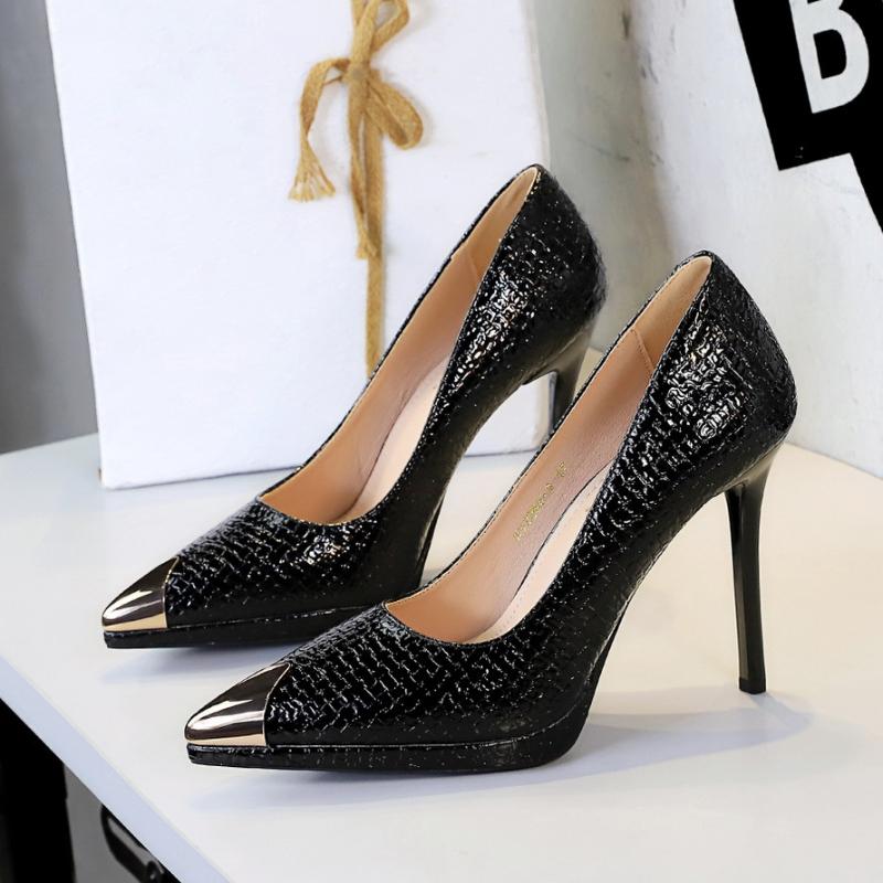 Banquet Women's Shoes Waterproof Iron Pointed Toe Shallow Mouth High Heels Thin Heels Super High Heels Single Shoes For Women
