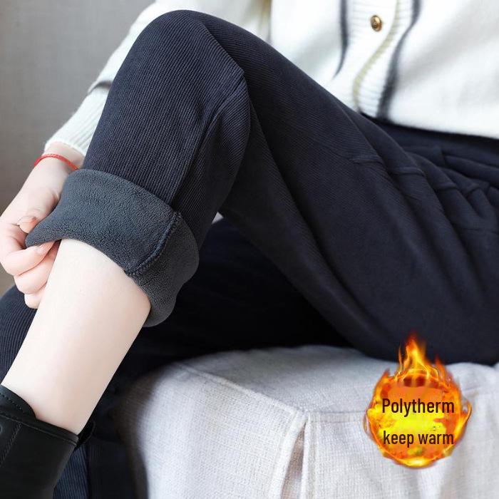 

Вельветові штани слім-фіт з високою посадкою - Теплі, потовщені, модні осінньо-зимові штани 3XL сірий колір