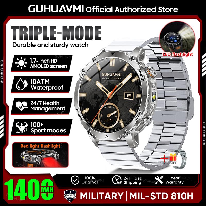 New TANK Ultra 1400mAh Battery Military Smart Watch 10ATM Waterproof Heart Rate Tactical LED Flashlight Men Sports Bracelet