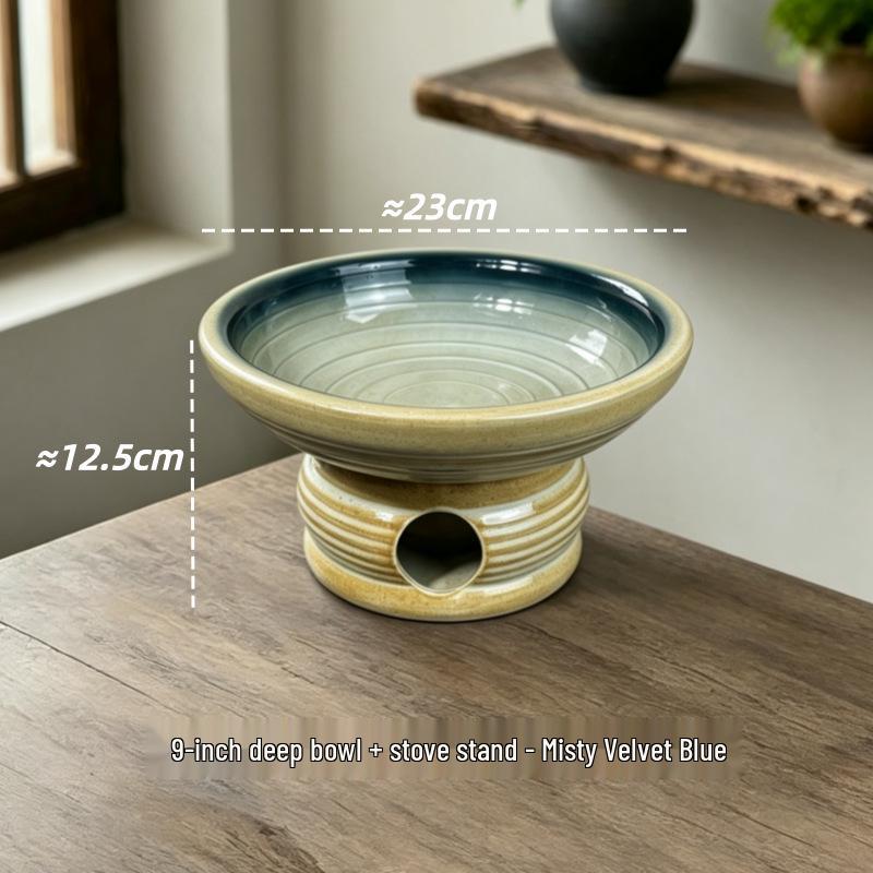 Retro Ceramic Tableware: Earthen Pot with Alcohol Stove for Warming Dishes