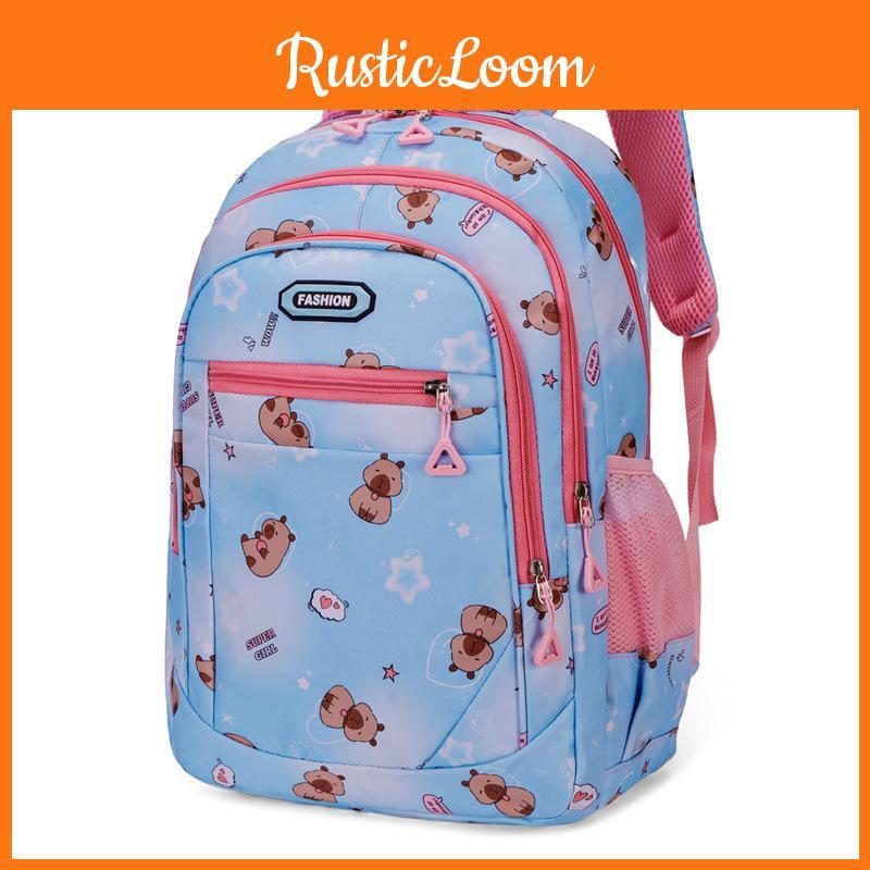 Large Capacity Childrens Backpack With Cartoon Capybara Print Design For Daily