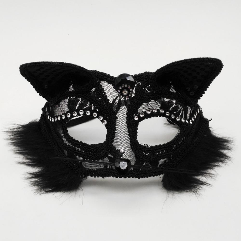 Halloween Lace Mask Half Face Female Masquerade Cosplay Animal Cat Face Black Mask