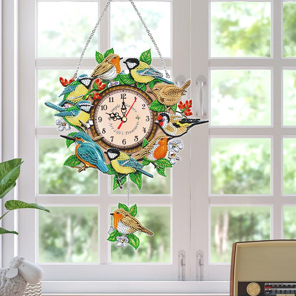 Acrylic Special Shaped Animals Colorful Crystal Diamond Clock DIY Diamond Painting Clock Kit Hanging Sign Living Room Decoration