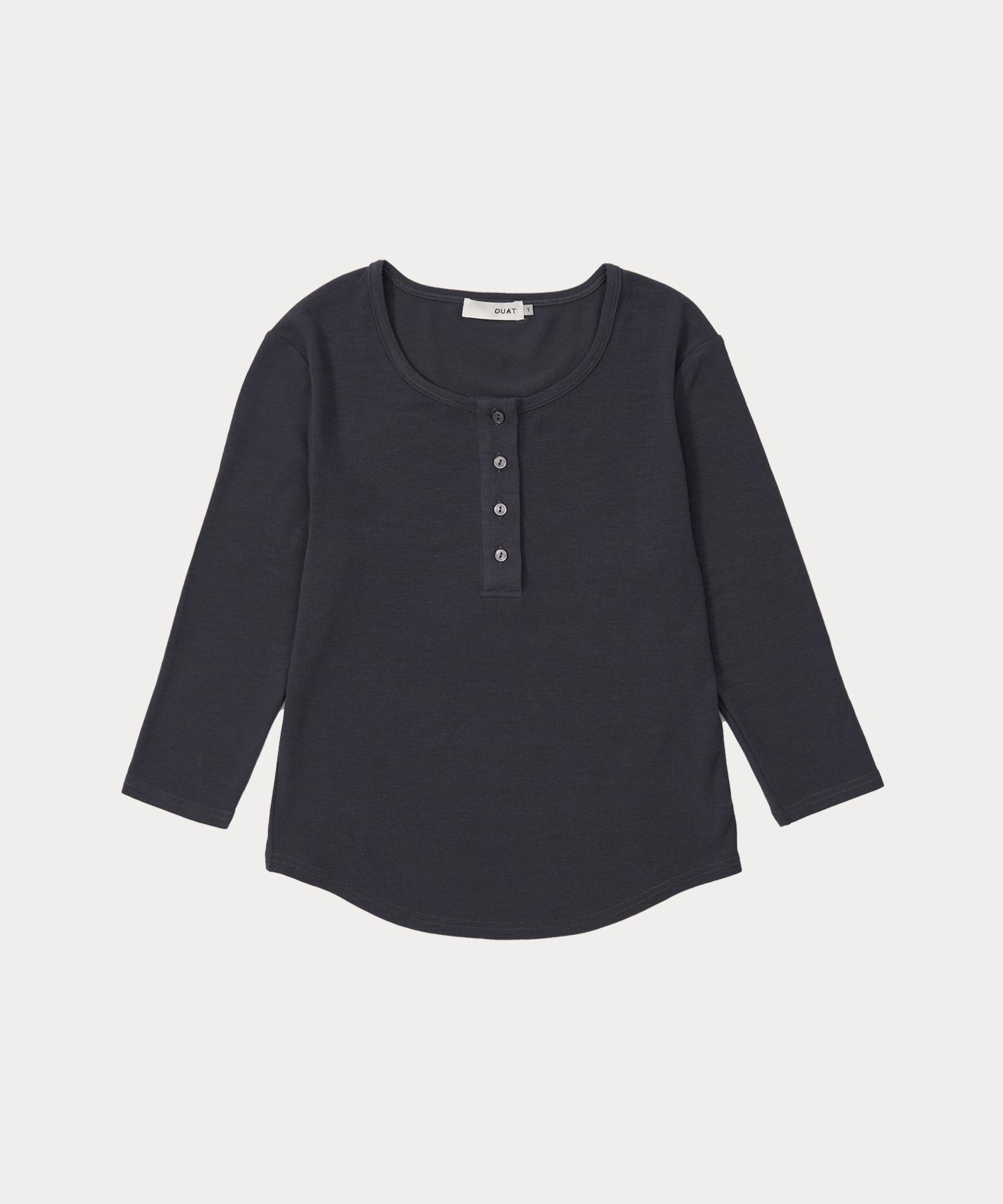 Ouas Button Henley Neck T-Shirt (Gray Blue) Gray Blue/2