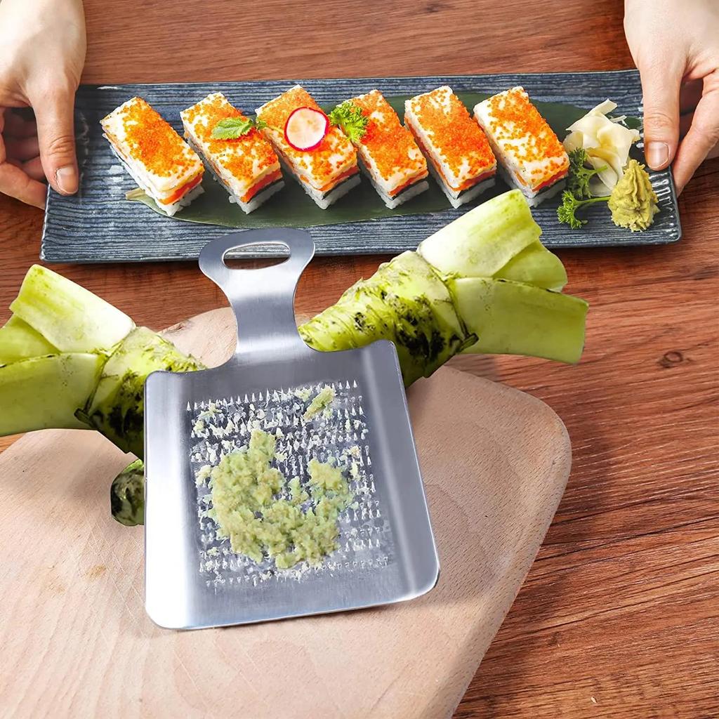 2pcs Ginger Grater Stainless Steel Wasabi Grater Shovel Garlic Press Crushed Kitchen Mincer for Fruits Vegetables Sushi Sashimi 3