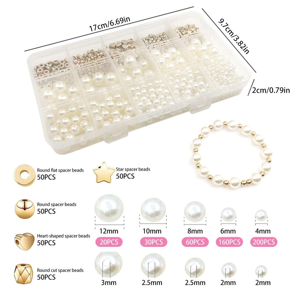 720 Stück Abstandshalter Perlen Set Sortiert DIY Perlen Armband Ohrring Halskette Herstellungskit mit Perlen Rund/Stern/Facettiert/Flach/Herz Perlen