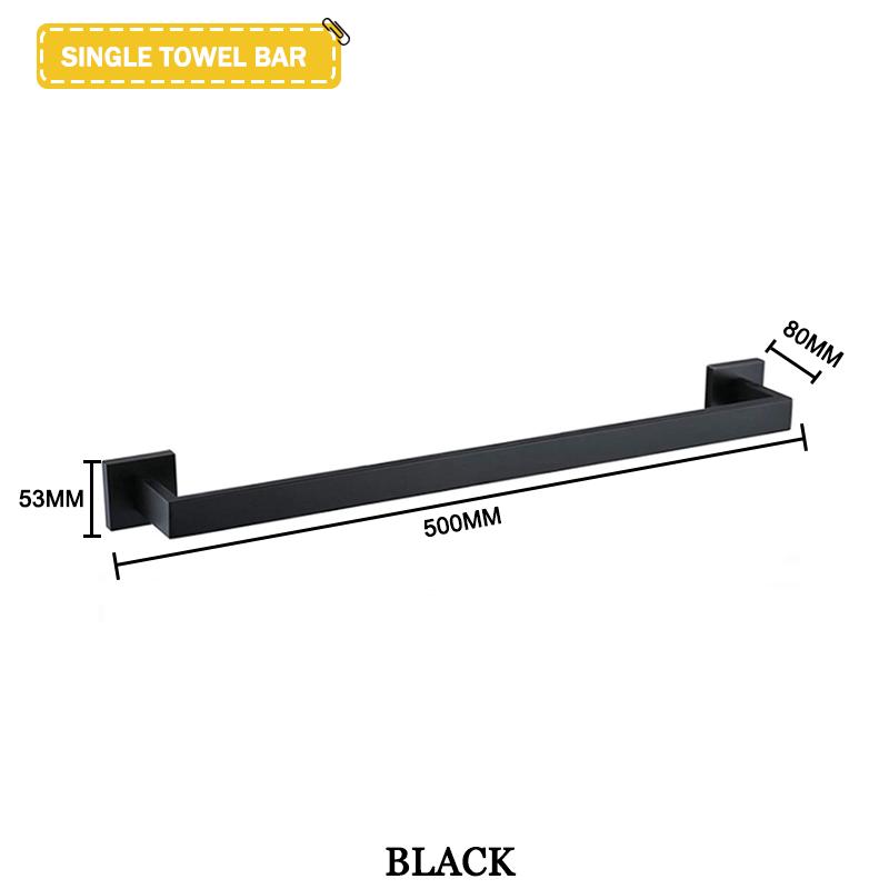 Accesorii negre pentru baie Raft pătrat din oțel inoxidabil Suport pentru prosoape Suport pentru șervețe Cârlig pentru haine Suport pentru pahare Pandantiv pentru perie de toaletă