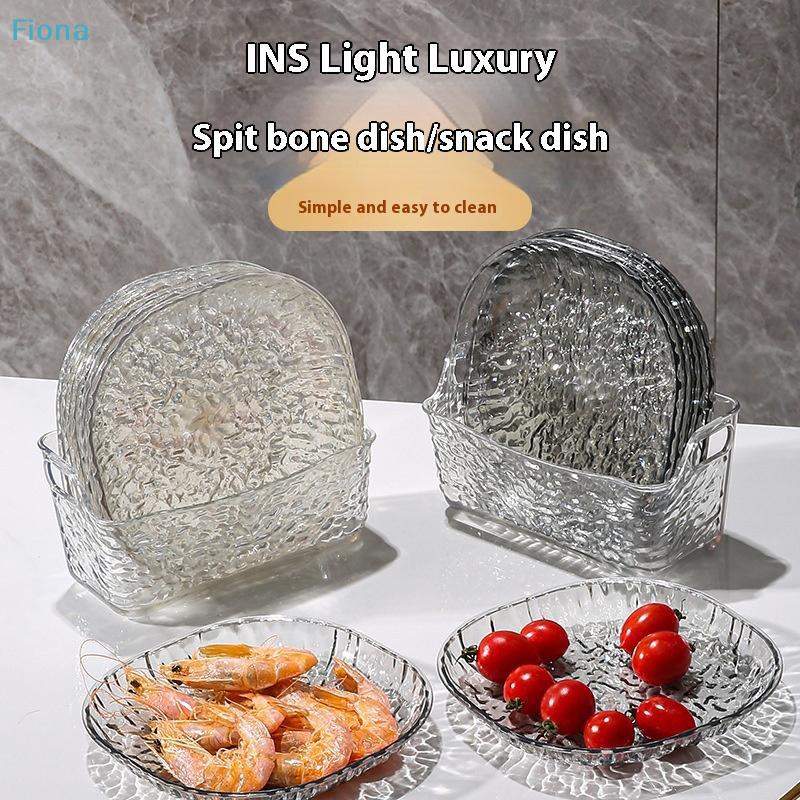 8PC Clear Glass Plates with Holder,Light Luxury Glacier Pattern Snack Dishes,Small Appetizer Plates for Bones,Fruits,Desserts