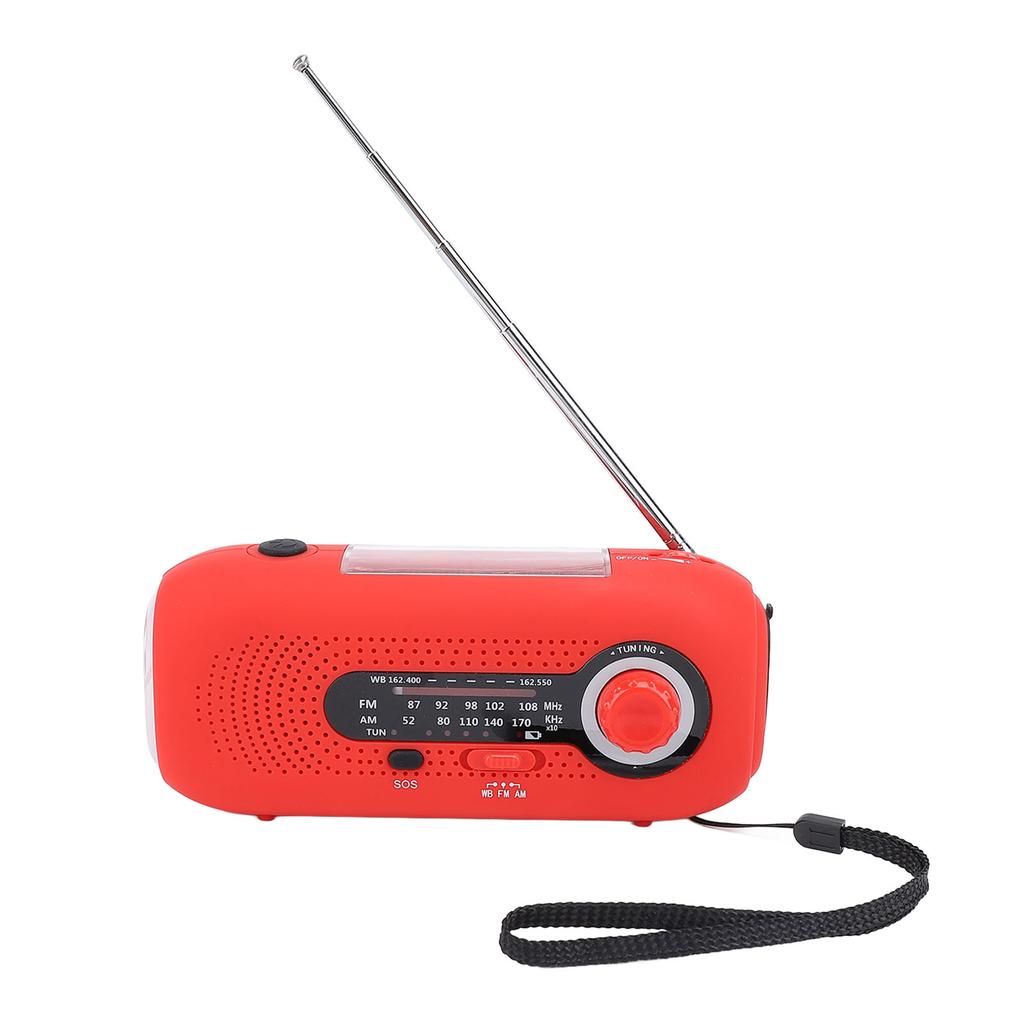 Solar-Wetterradio mit 1W 5-LED-Taschenlampe (3 Helligkeitsstufen), 4 Lichtmodi, SOS, Kurbelbetrieb, Typ-C-Aufladung, 2000mAh Akku, Notfall-Wetterradio