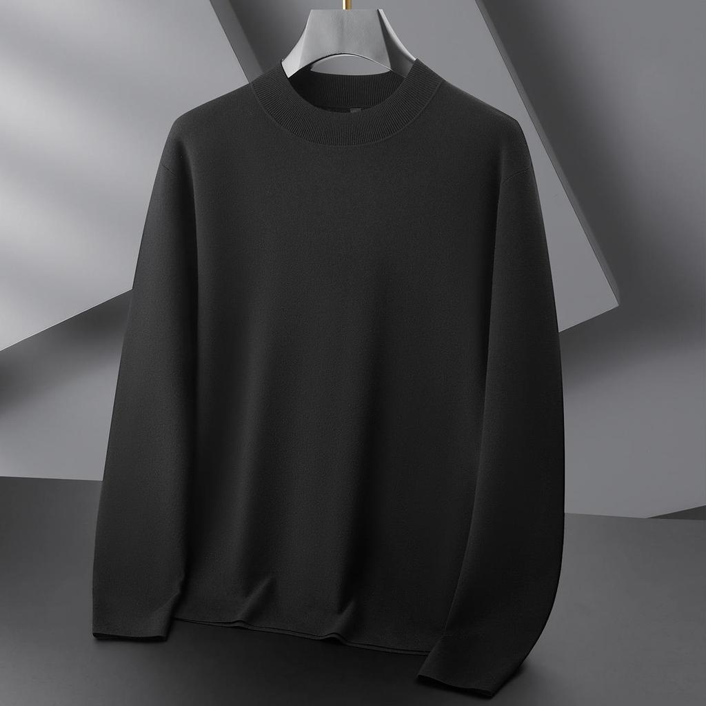 2025 Autumn Men's Plus Size Thick Knit Pure Color Long Sleeve Hoodie