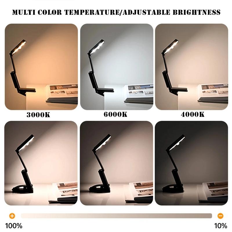 Rechargeable Book Light LED Clip Reading Light 180°Foldable,Portable Clip On Reading Lamp 3 Colors Eye Protection Desk Lamps