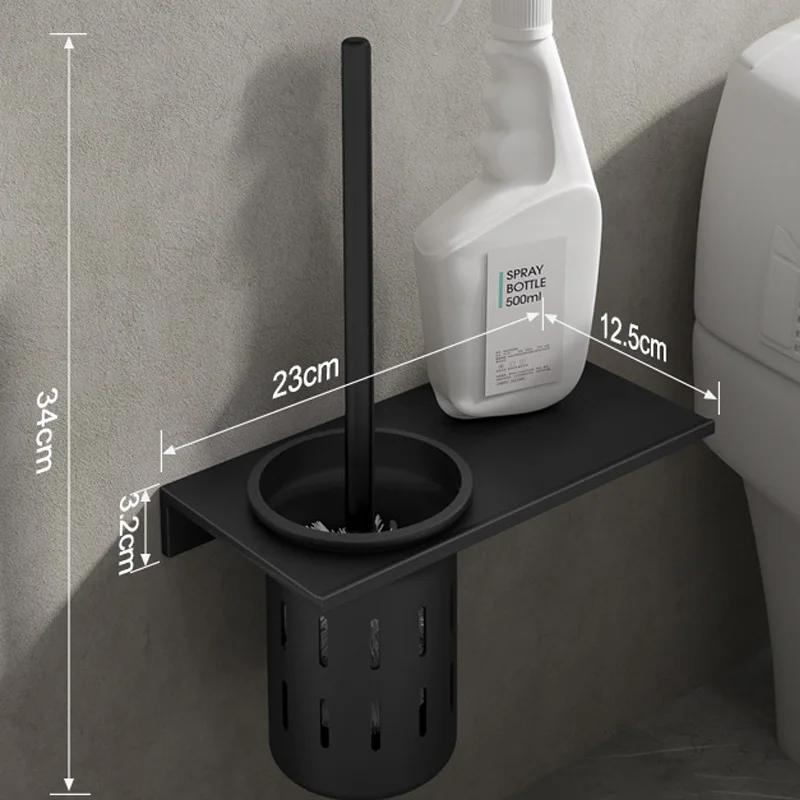 Toilet toilet brush set with no punching, bathroom wall mounted space aluminum brushed gold toilet brush holder cleaning brush