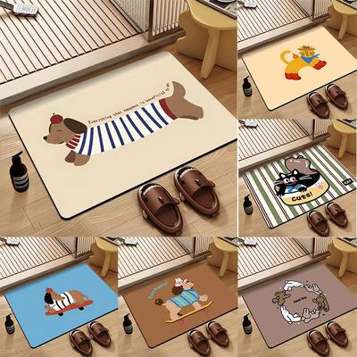 Diatom Mud Bathroom Mat Cute Dachshund Pattern Quick Dry Absorbent Rug Non Slip Toilet Door Mat with Inspirational Text