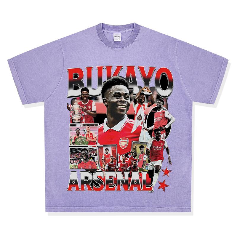 Hooded Sweater Abukayosak T-Shirt Heavy Vintage Bukayo Crew Neck Saka Print Short Sleeve